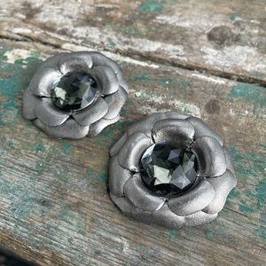 Lindsay Phillips grey rhinestones silver metallic flowers shoe snap jewelry